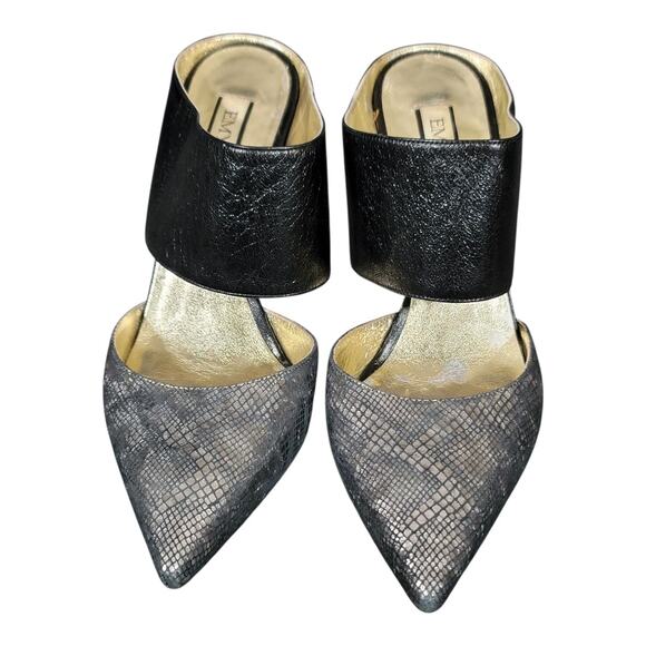 Emy Mack Elsa Black & Silver Printed Calf Pointed‎ Toe Heels Leather Size 7B - Picture 2 of 15
